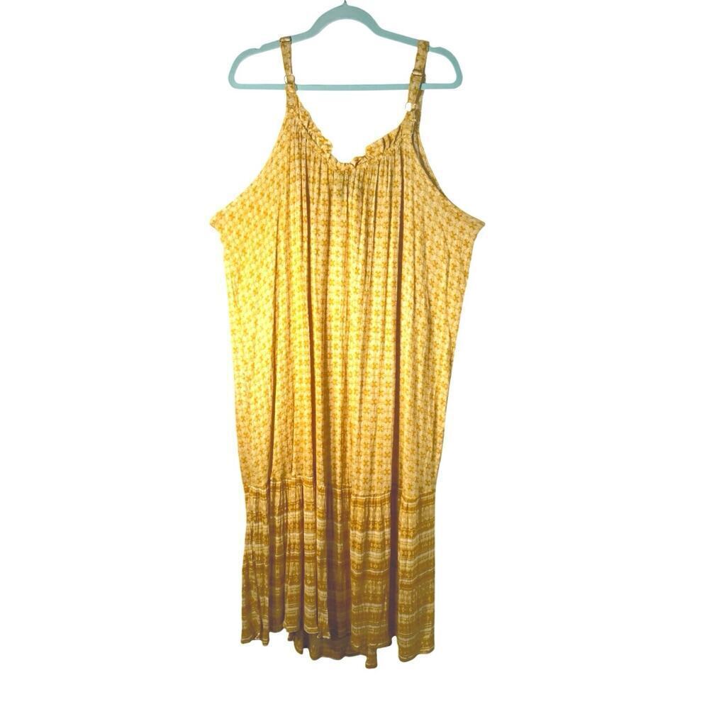 Millennium women’s 3X drop waist Daisy tie-dye drawstring ruffle neckline midi